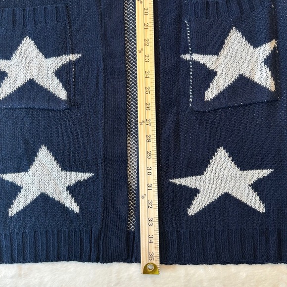 Evelyn Taylor Star Print Cardigan Sweater Knit Open Front Blue Large NWT - Picture 4 of 11
